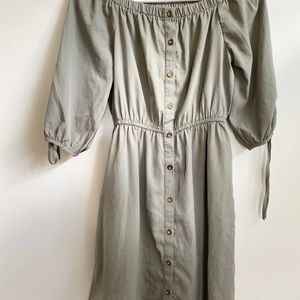 Army green button down dress